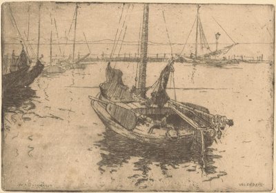 Bateaux dans le port de Volendam - Willem Adrianus Grondhout (signed by artist)