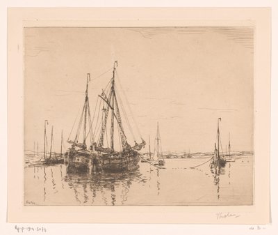 Port avec un deux-mâts amarré - Willem Bastiaan Tholen (signed by artist)