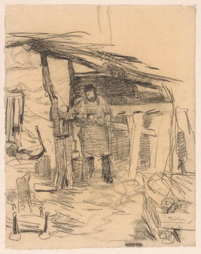 Charpentier fabriquant une charpente pour une grange - Willem Bastiaan Tholen