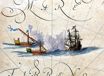 Bataille entre deux galères et une caraque. Atlas de Willem Janszoon Blaeu (1571 - 1638) - Willem Blaeu
