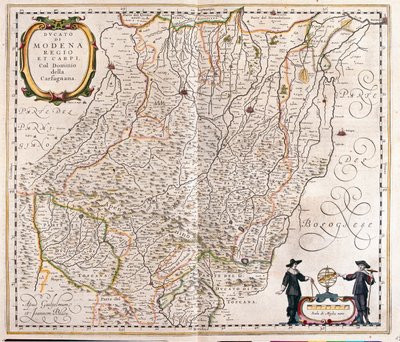 Modène, Reggio Emilia, Carpi, partie terminale de la Garfagnana, Italie, dans "Theatrum Orbis Terrarum, sive Atlas Novus" de Willem Blaeu, Amsterdam. - Willem Blaeu