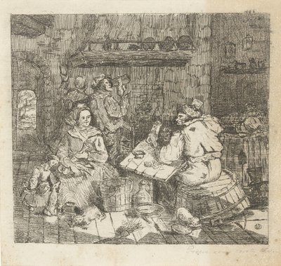 Hommes jouant aux cartes et buvant dans la cuisine - Willem Cornelis van Dijk