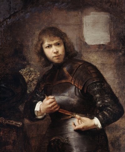 Un soldat, debout trois-quarts de longueur, bouclant sa ceinture - Willem Drost
