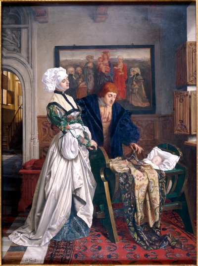 Charles V et Jeanne Vandergeynst au berceau de leur fille Marguerite, 1870 - Willem Geets