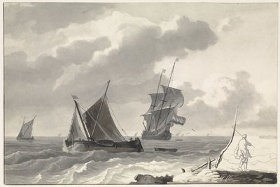 Voiliers sur une mer agitée près de la côte - Willem Gruyter jr.