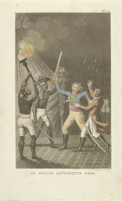 Deux figures avec des épées près de deux hommes noirs - Willem Hendrik Hoogkamer