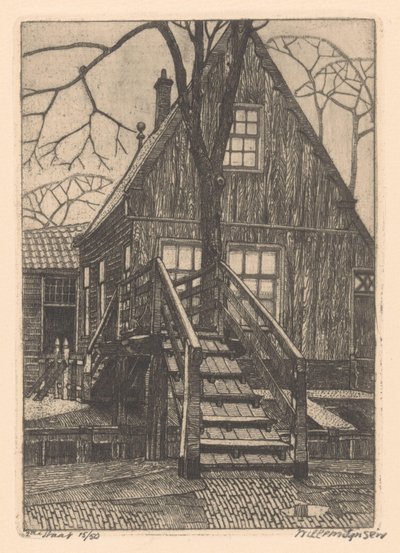 Maison avec pont à Westzaan - Willem Jansen (graveur) (signed by artist)