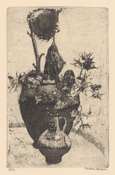 Nature morte avec tournesol desséché - Willem Jansen (graveur) (signed by artist)