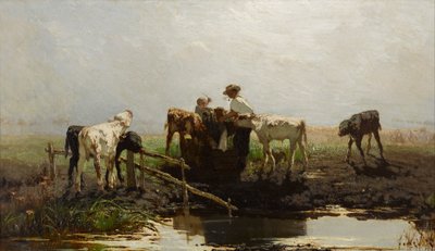 Veaux à une auge - Willem Maris