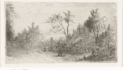 Paysage vallonné avec des promeneurs et un chien au bord de la forêt - Willem Matthias Jan van Dielen