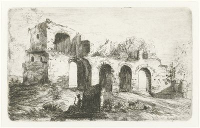 Paysage méridional avec ruine et berger avec bétail - Willem Matthias Jan van Dielen