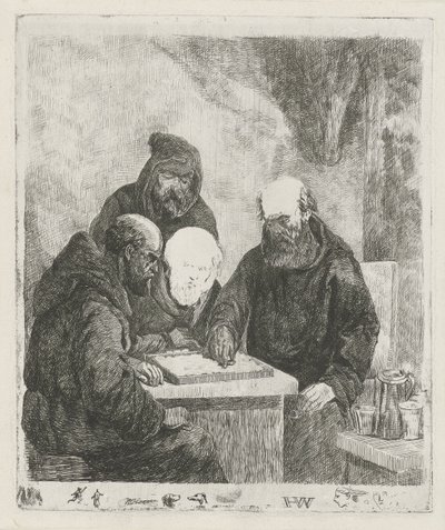 Moines jouant aux dames - Willem Pieter Hoevenaar