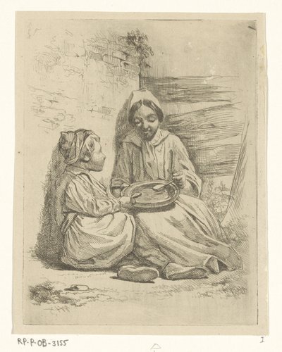 Fille et garçon mangeant dans une assiette - Willem Pieter Hoevenaar