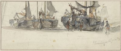 Bateaux de pêche sur la plage de Scheveningen - Willem Roelofs (I)