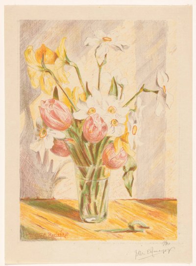 Tulipes et narcisses dans un vase - Willem Roelofs (II) (signed by artist)