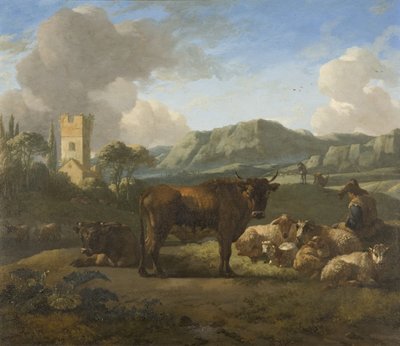 Bétail et bergers dans un paysage vallonné, vers 1650-70 - Willem Romeyn