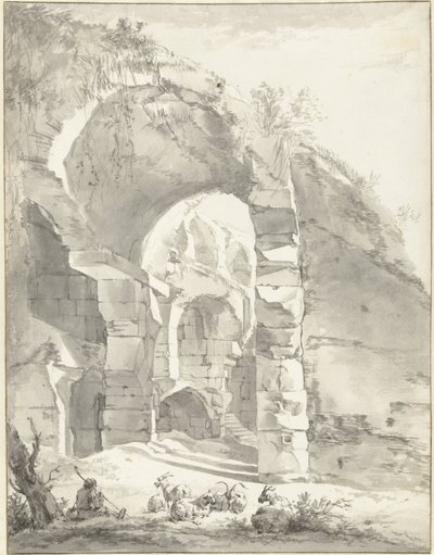 Ruine avec un berger et des moutons à gauche - Willem Romeyn
