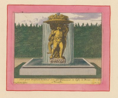 Brunnen mit einer Statue von drei tanzenden Putti, die eine Schale über ihren Köpfen tragen - Willem Swidde