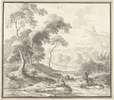 Paysage vallonné idyllique avec femmes près d