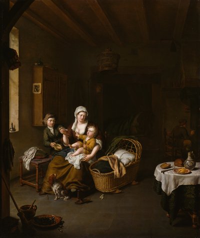 Une mère nourrissant son enfant (La mère heureuse) - Willem Van Mieris