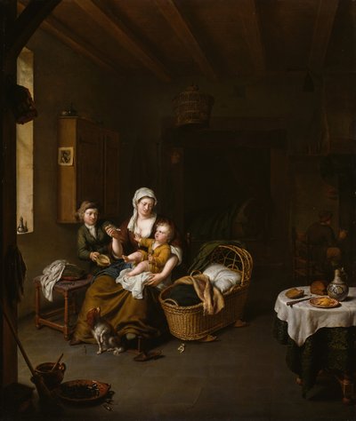 Une mère nourrissant son enfant La Mère heureuse, 1707 - Willem Van Mieris