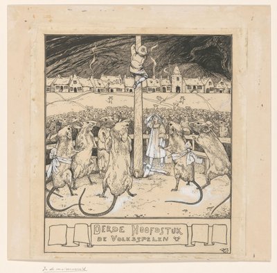 Willy grimpe à un poteau tandis que les souris regardent - Ludwig Willem Reymert Wenckebach