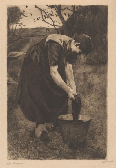 Fermière lavant du linge dans un seau - Willem Witsen (signed by artist)