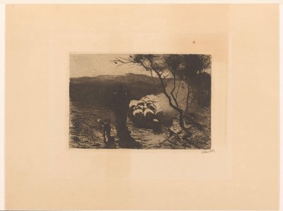 Berger avec un chien derrière son troupeau - Willem Witsen (signed by artist)