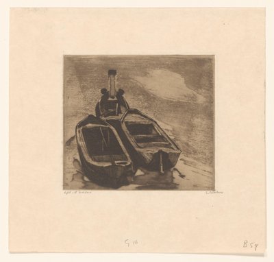 Remorqueur avec deux péniches - Willem Witsen (signed by artist)