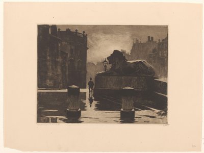 Trafalgar Square avec lion en bronze à Londres - Willem Witsen (signed by artist)