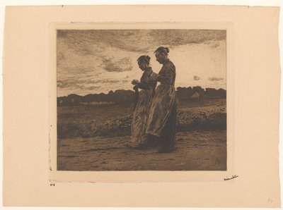Deux tricoteuses debout dans un paysage à Ede - Willem Witsen (signed by artist)