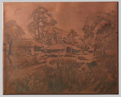 Buitenzorg, maisons de kampong, Salak et Cedeh à droite en arrière-plan - Willem Arnoldus Witsen