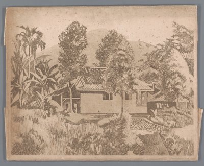 Maison avec le volcan Salak(?) en arrière-plan, Buitenzorg - Willem Arnoldus Witsen