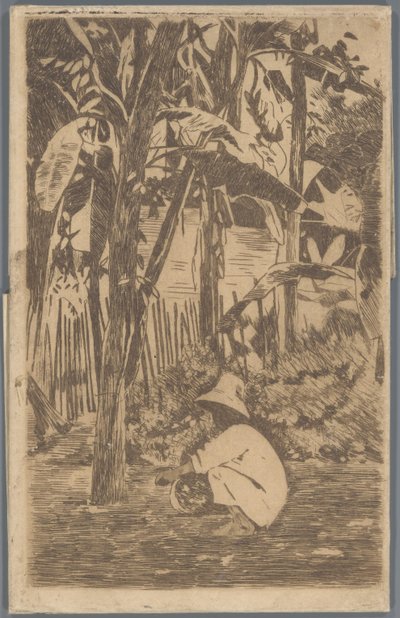 Garçon accroupi dans un jardin, Buitenzorg - Willem Arnoldus Witsen
