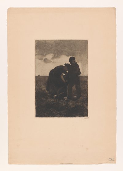 Femme et garçon en sabots avec un sac en jute dans le champ - Willem Arnoldus Witsen