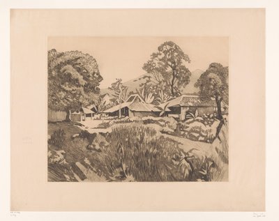 Maisons à Bogor devant les volcans Salak et Gede - Willem Arnoldus Witsen