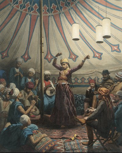 Danseuse égyptienne dans une tente, avec musiciens et spectateurs - Willem de Famars Testas
