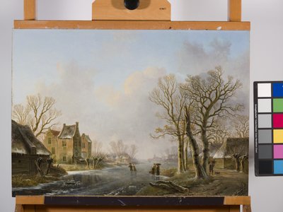 Patineurs sur une rivière gelée, Dordrecht - Willem de Klerk