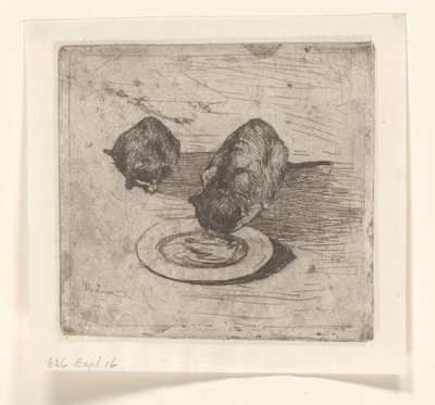 Deux chats, un buvant dans une assiette - Willem de Zwart