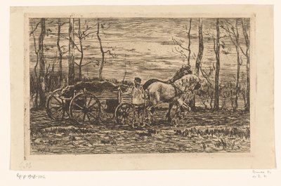 Chariot avec bois de chauffage tiré par deux chevaux - Willem de Zwart