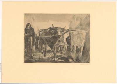 Deux bœufs devant une charrette - Willem van Konijnenburg (signed by artist)