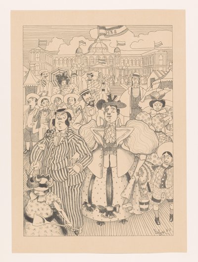 Baigneurs juifs caricaturés sur la plage de Scheveningen - Willem van Konijnenburg