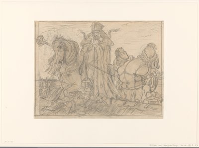Saint-Nicolas avec deux Pères Fouettard sur un toit - Willem van Konijnenburg