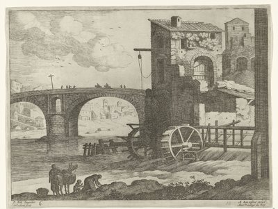 Pont et moulin à eau (Italiaanse landschappen) - Willem van Nieulandt (II)