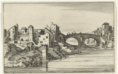 Pont sur la rivière (Romeinse ruïnes en kustlandschappen, série 1) - Willem van Nieulandt (II)