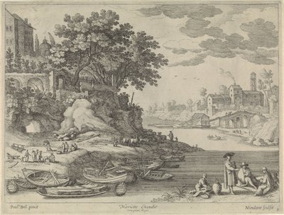 Port avec barques, personnages et bétail - Willem van Nieulandt (II)