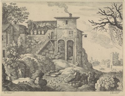 Paysage italien avec une auberge - Willem van Nieulandt (II)