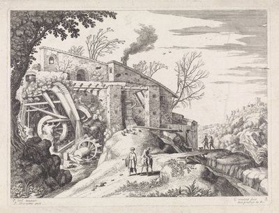 Paysage avec un moulin à eau et le bon Samaritain (Paysages italiens) - Willem van Nieulandt (II)