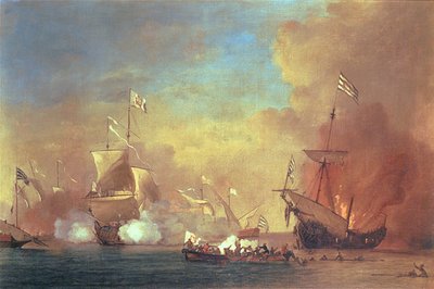 Pirates barbares attaquant un navire espagnol - Willem van de IIVelde