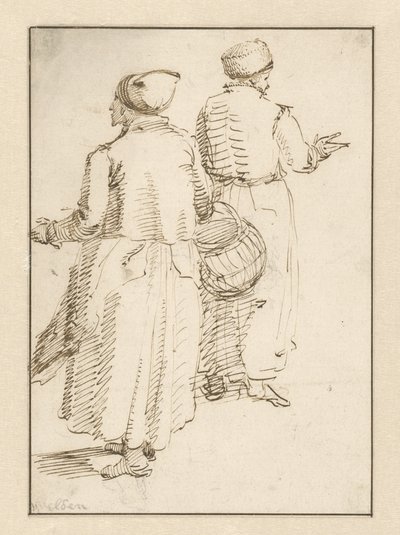 Homme et femme en vêtements paysans, vus de dos - Willem van de Velde (I)